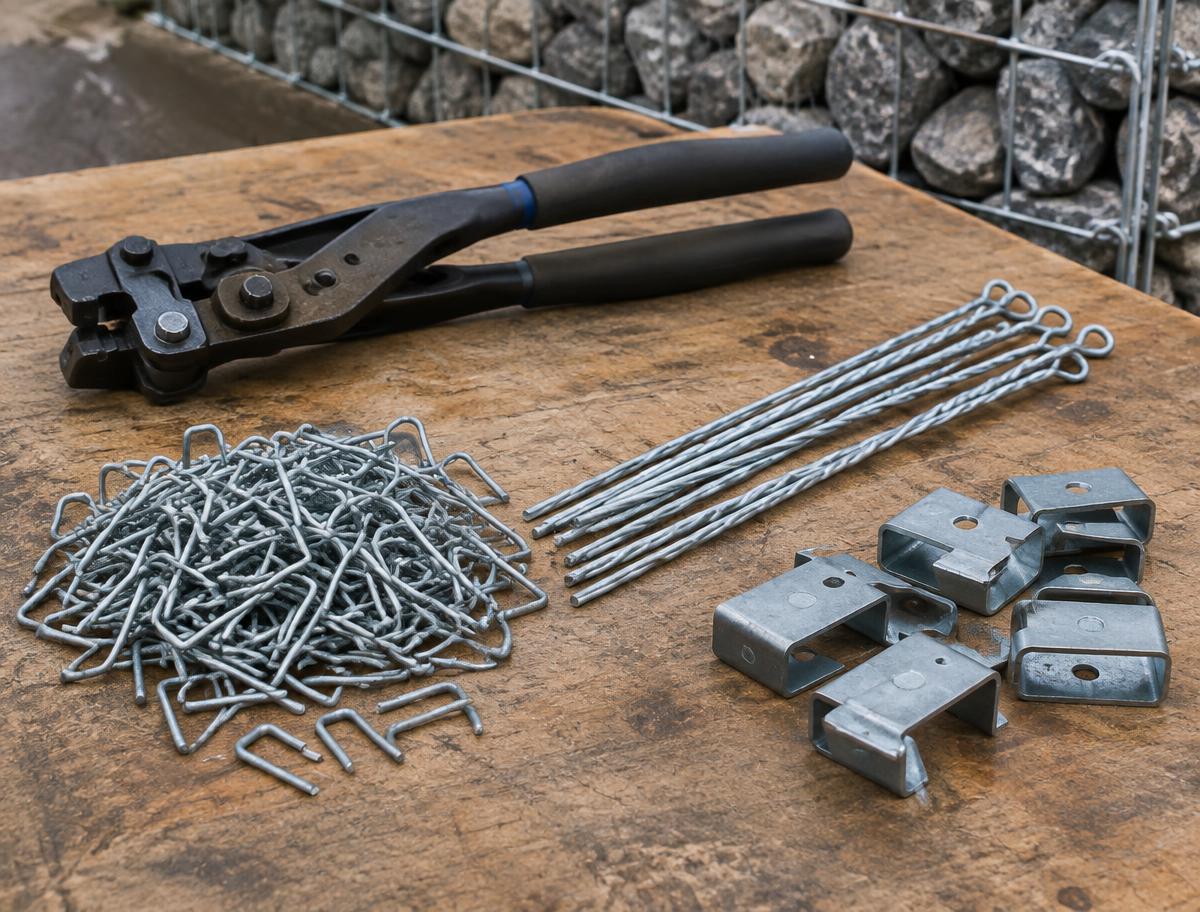 Gabions — Accessoires, agrafes et outillage