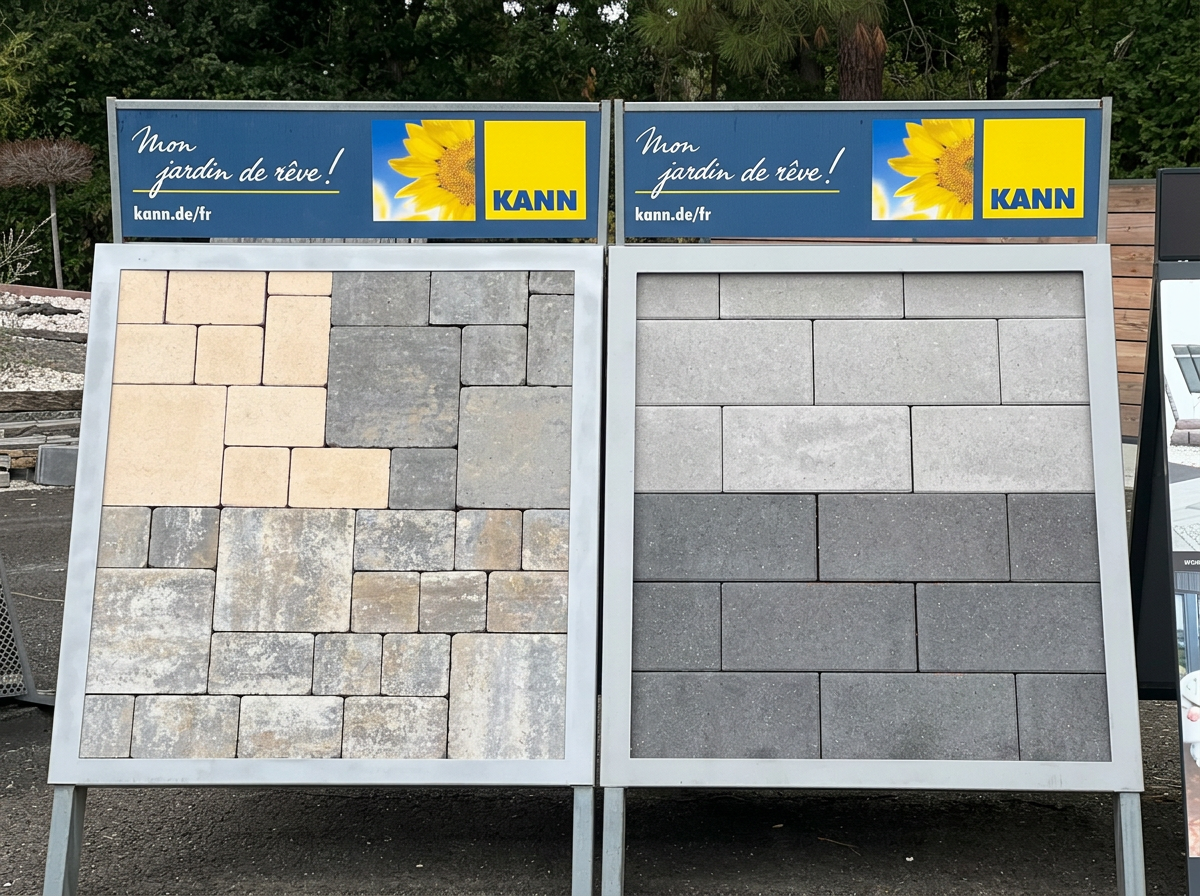 Présentoirs KANN de pavés béton clairs, nuancés et anthracite